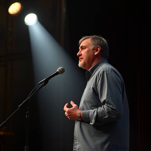 Een acteur houdt een monoloog voor een publiek.