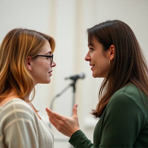 Een docent geeft persoonlijke feedback aan een student tijdens een stemtraining sessie