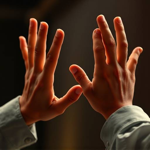 Een gedetailleerde opname van handgebaren die worden geoefend tijdens een workshop theater