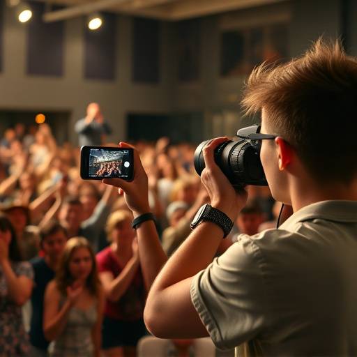Een professionele fotograaf legt het enthousiasme vast tijdens een studentenoptreden