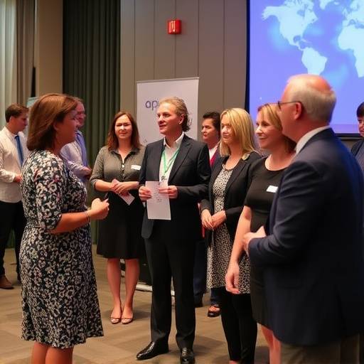 Het team van Apollo's Stem, inclusief directrice mevrouw Annelies Bakker, verwelkomt gasten bij een prijsuitreiking