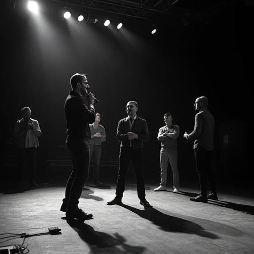Oprichters van Apollo's Stem in een theatrale pose tijdens een vroege repetitie